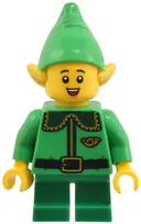 Minifigurka: HOL364:  Elf - Bright Green Coat with Dark Green Collar and Gold Horn, Open Mouth Smile with Freckles