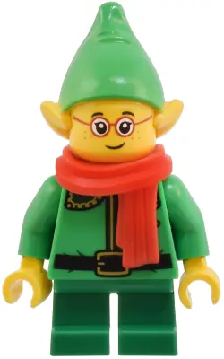 HOL366:  Elf - Bright Green Coat with Dark Green Collar and Gold Horn, Red Scarf, Glasses