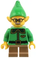 Minifigurka: HOL367:  Elf - Dark Green Collar and Gold Horn, Moustache and Glasses