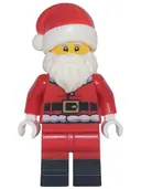Minifigurka: HOL368:  Santa - Fur Lined Jacket with 2 Dark Red Creases on Back, Red Legs with Black Boots, Santa Hat with Printed Red Top