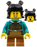 Minifigurka: HOL371:  Child - Girl, Dark Turquoise Cheongsam Bolero Shrug, Medium Nougat Short Legs, Black Hair with Buns