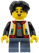 Minifigurka: HOL374:  Child - Boy, White Jacket with Black Sleeves, Sand Blue Short Legs, Black Hair