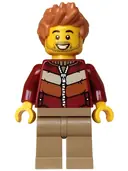 Minifigurka: HOL378:  Holiday Express Train Passenger - Male, Dark Red Jacket, Dark Tan Legs, Medium Nougat Hair