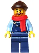 Minifigurka: HOL379:  Holiday Express Train Driver - Dark Blue Overalls, Dark Brown Flat Cap, Red Scarf
