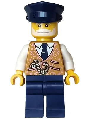 HOL380:  Holiday Express Train Conductor - Pearl Gold Vest, Dark Blue Legs and Hat