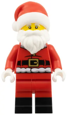 HOL381:  Santa - Fur Lined Jacket with 2 Black Creases on Back, Red Legs with Black Boots, Santa Hat with Molded Red Top