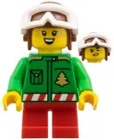 Minifigurka: HOL382:  Elf - Green Jacket with Christmas Trees, Reddish Brown Helmet, White Goggles