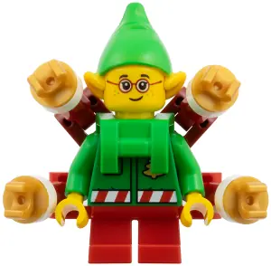 HOL385:  Elf - Green Jacket with Christmas Trees, Bright Green Neck Bracket with Robot Arms