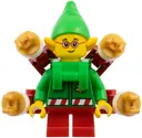 Minifigurka: HOL385:  Elf - Green Jacket with Christmas Trees, Bright Green Neck Bracket with Robot Arms