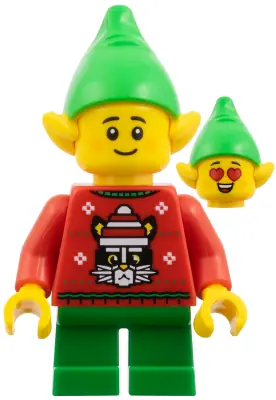 HOL386:  Elf - Red Holiday Sweater with Cat