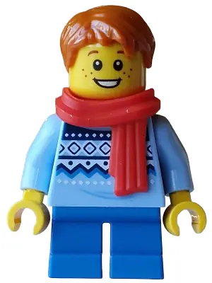 HOL404:  Carol Choir Saxophone Player - Boy, Bright Light Blue Knit Fair Isle Sweater