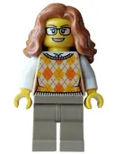 Minifigurka: HOL405:  Carol Choir Double Bass Player - Female, Tan Knit Argyle Sweater Vest