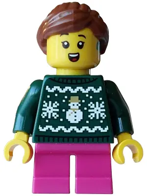 HOL406:  Carol Choir Singer / Caroler - Girl, Dark Green Knit Fair Isle Holiday Sweater