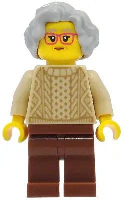 HOL410:  Grandmother - Tan Knit Cable Sweater, Reddish Brown Legs, Light Bluish Gray Short Wavy Hair