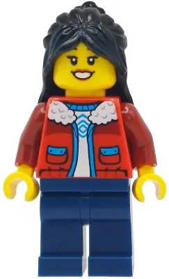 HOL412:  Child - Girl, Red Jacket over White Shirt, Dark Blue Legs, Black Hair