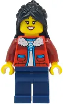 Minifigurka: HOL412:  Child - Girl, Red Jacket over White Shirt, Dark Blue Legs, Black Hair