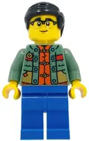Minifigurka: HOL414:  Man - Sand Green Sweater over Reddish Orange Tang Jacket, Blue Legs, Black Smooth Hair