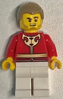 Minifigurka: HOL417:  Man - Red Tang Jacket with Gold Chinese Scrollwork, White Legs, Dark Tan Hair