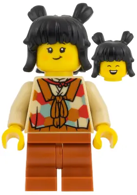 HOL426:  Child - Tan Vest, Black Hair, Dark Orange Mid Legs