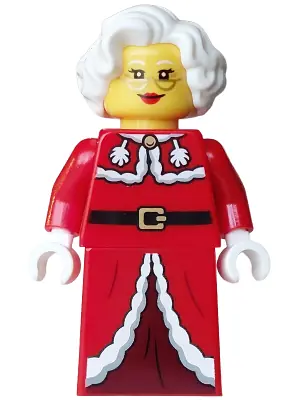 HOL437:  Mrs. Claus - Red Jacket, Dark Red Printed Skirt, Gold Glasses
