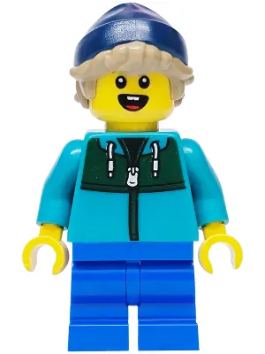 HOL441:  Boy - Dark Turquoise Track Suit, Blue Medium Legs, Dark Blue Beanie, Dark Tan Hair