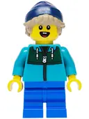 Minifigurka: HOL441:  Boy - Dark Turquoise Track Suit, Blue Medium Legs, Dark Blue Beanie, Dark Tan Hair