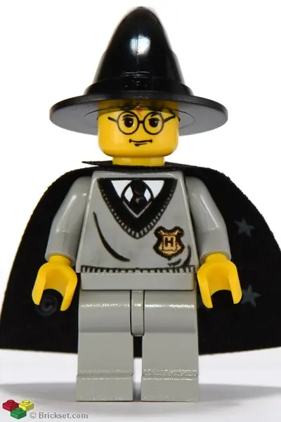 HP035:  Harry Potter - Hogwarts Torso, Light Gray Legs, Black Wizard / Witch Hat, Black Cape with Stars