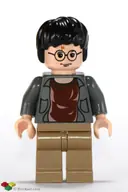 Minifigurka: HP041:  Harry Potter - Dark Bluish Gray Open Shirt Torso, Dark Tan Legs