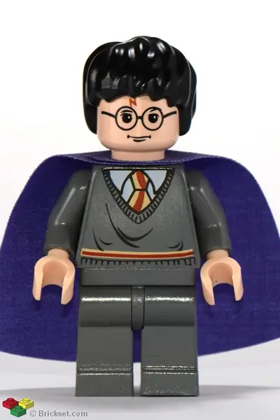 HP051:  Harry Potter - Gryffindor Stripe Torso, Dark Bluish Gray Legs, Lilac Cape
