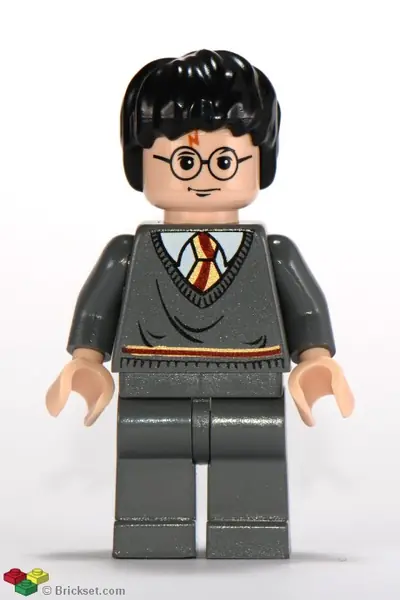 HP056:  Harry Potter - Gryffindor Stripe Torso, Dark Bluish Gray Legs, Eyebrows in Glasses