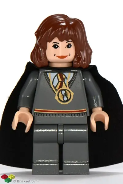 HP063:  Hermione Granger - Gryffindor Stripe Torso with Time Turner Necklace, Dark Bluish Gray Legs, Black Cape