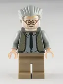 Minifigurka: HP128:  Ernie Prang - Dark Bluish Gray Vest Knit, Light Bluish Gray Hair