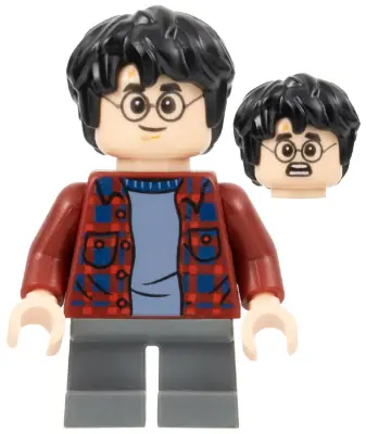 HP143:  Harry Potter - Dark Red Plaid Flannel Shirt, Dark Bluish Gray Short Legs