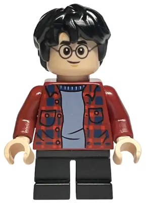 HP233:  Harry Potter - Dark Red Plaid Flannel Shirt, Black Short Legs