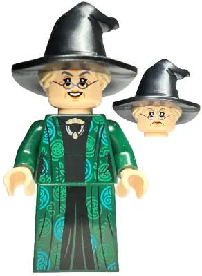 HP274:  Professor Minerva McGonagall - Dark Green Robe over Black Dress, Hat with Hair