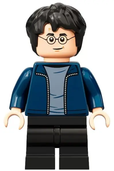 HP288:  Harry Potter - Dark Blue Open Jacket over Sand Blue Shirt, Black Medium Legs
