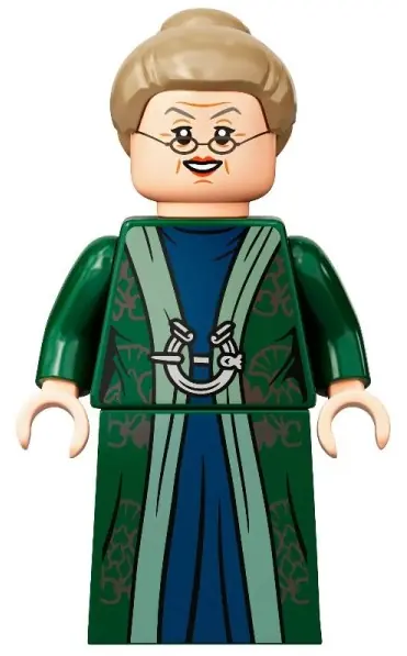 HP293:  Professor Minerva McGonagall - Dark Green Robe over Dark Blue Dress, Dark Tan Hair