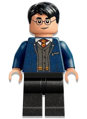 HP346:  Harry Potter - Dark Blue Open Jacket over Gryffindor Cardigan Sweater, Black Legs