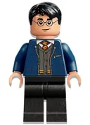 Minifigurka: HP346:  Harry Potter - Dark Blue Open Jacket over Gryffindor Cardigan Sweater, Black Legs