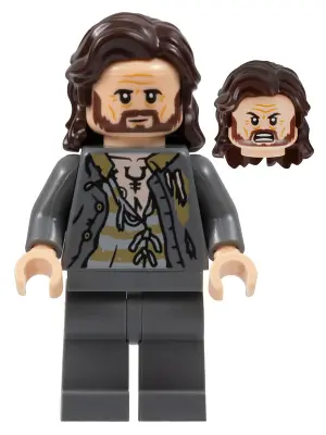 HP352:  Sirius Black - Dark Brown Hair, Dark Bluish Gray Jacket over Tattered Striped Shirt, Plain Legs
