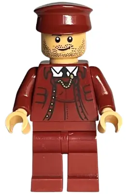 HP377:  Train Conductor - Male, Dark Red Suit and Hat, Medium Tan Head