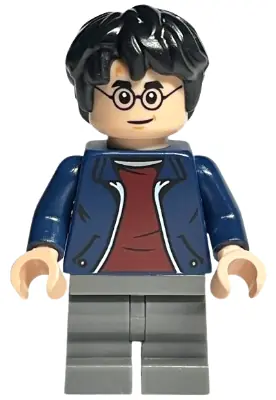 HP380:  Harry Potter - Dark Blue Open Jacket over Dark Red Shirt, Dark Bluish Gray Medium Legs, Hair