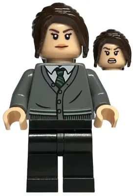 HP400:  Pansy Parkinson - Dark Bluish Gray Slytherin Cardigan Sweater without Crest, Black Legs