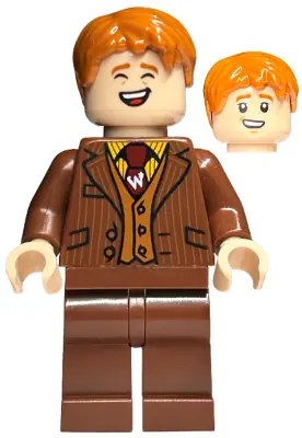HP435:  George Weasley - Reddish Brown Suit, Dark Red Tie, Smiling / Laughing