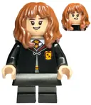 Minifigurka: HP439:  Hermione Granger - Gryffindor Robe Clasped, Black Skirt, Black Short Legs with Dark Bluish Gray Stripes, Open Mouth Smile / Confused