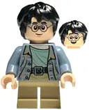 Minifigurka: HP449:  Harry Potter - Sand Blue Jacket, Dark Tan Short Legs, Broken Glasses