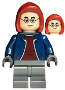 Minifigurka: HP458:  Harry Potter - Dark Blue Open Jacket over Dark Red Shirt, Dark Bluish Gray Medium Legs, Dark Red Hood