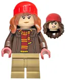 Minifigurka: HP460:  Hermione Granger - Reddish Brown Jacket with Dark Red Scarf, Dark Tan Medium Legs, Reddish Brown Hair with Red Beanie