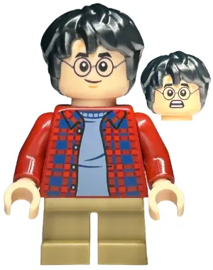 HP481:  Harry Potter - Dark Red Plaid Flannel Shirt, Dark Tan Short Legs