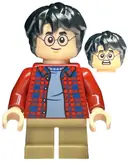 Minifigurka: HP481:  Harry Potter - Dark Red Plaid Flannel Shirt, Dark Tan Short Legs